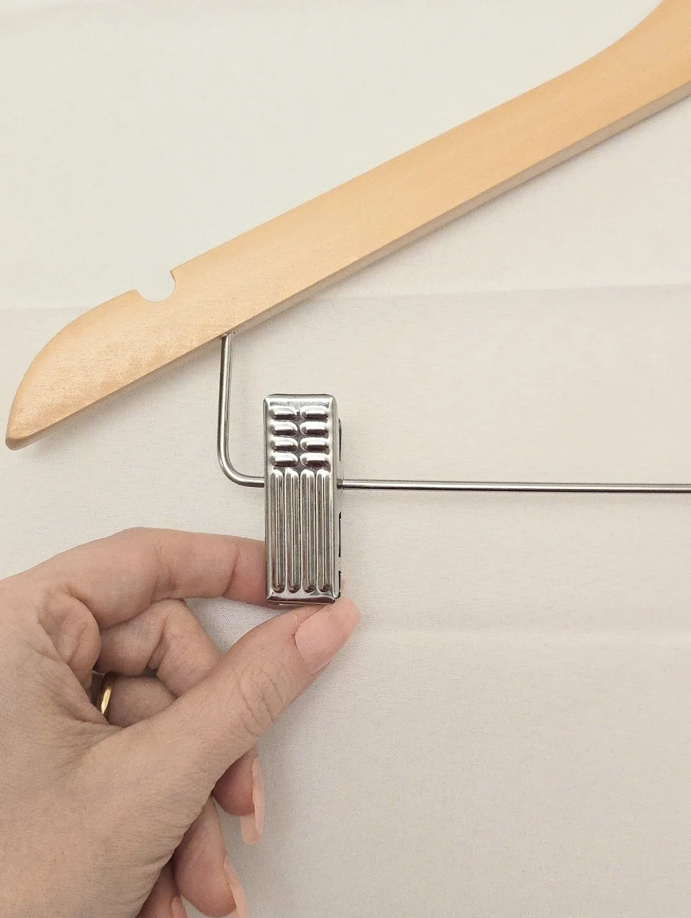 Wooden Hanger with Adjustable Metal Clips and Swivel Head - Reseller Essential